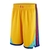 Bermuda amarela do Golden State Warriors com detalhes em azul e vermelho.