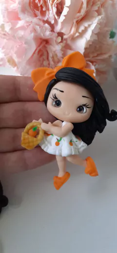 Aplique menina frutinha laranjinha/preto