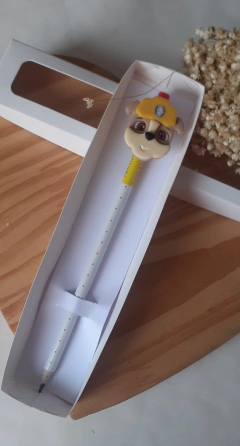 Lápis com aplique em Biscuit Cachorrinho Rubble