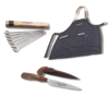 Kit Parrillero: Delantal Jean +cuchillo Artesanal +6 Pinchos