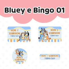Adesivo Escolar Bluey e Bingo Personalizável - comprar online