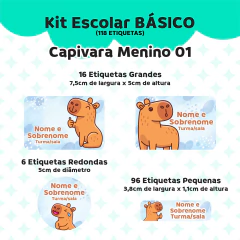 Adesivo Escolar Capivara Menino 01 Personalizável - Coladinho Adesivos e Decorações