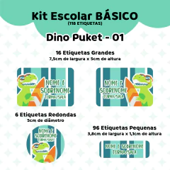 Adesivo Escolar Dino Puket 01 Personalizável - Coladinho Adesivos e Decorações