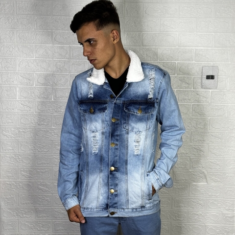 JAQUETA JEANS COM PELINHO ESCURA