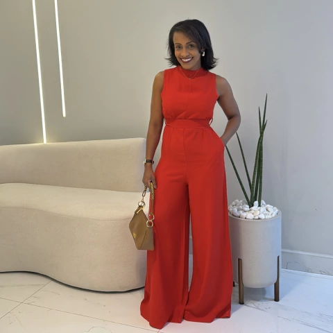 Macacão com amarração na cintura Vivi Vermelho - comprar online