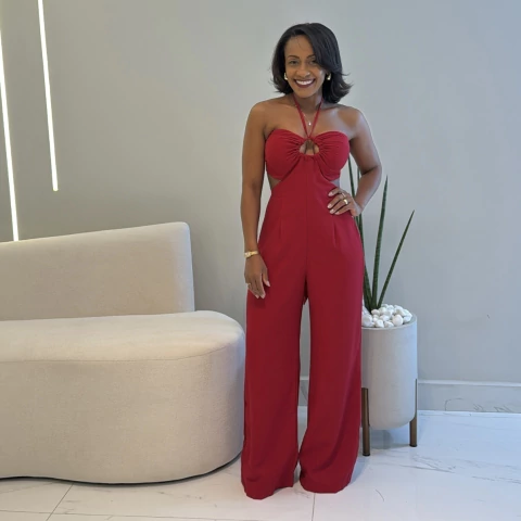 Macacão com amarração Elza Vermelho - comprar online