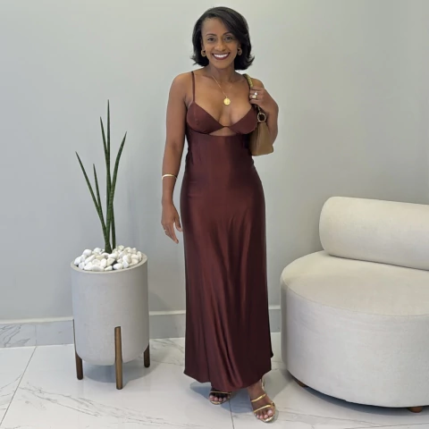 Vestido Midi Busto Marrom - comprar online