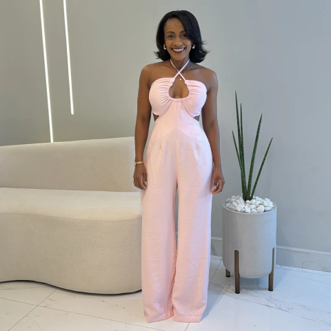 Macacão com amarração Elza rosa - comprar online