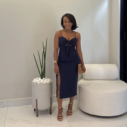 Vestido Midi amarração busto Paola azul - comprar online