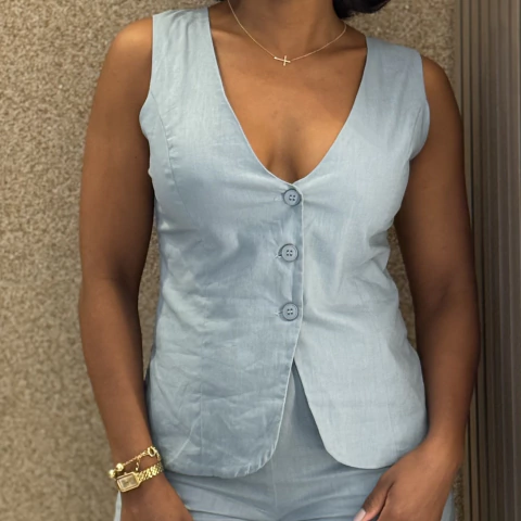 Blusa colete decote v Poliana Azul - comprar online