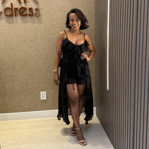 Conjunto blusa e short em chiffon Laene Preto - comprar online