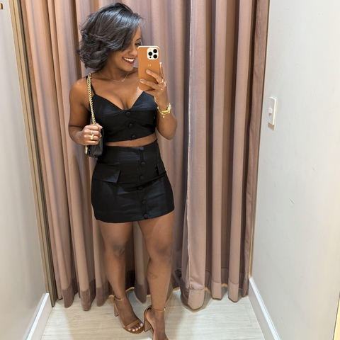 Conjunto cropped e short saia Zenya Preto - comprar online