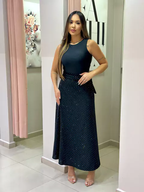 Saia Envelope com Cristais Preta Rita