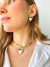 CONJUNTO CHOKER E BRINCO FOLHEADO A OURO SINTONIA - madrepérola, amazonita e pirita - AMADRE CRISTAIS