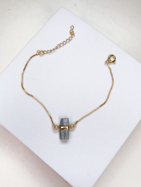 PULSEIRA BANHADA A OURO ABRAÇO CIANITA AZUL