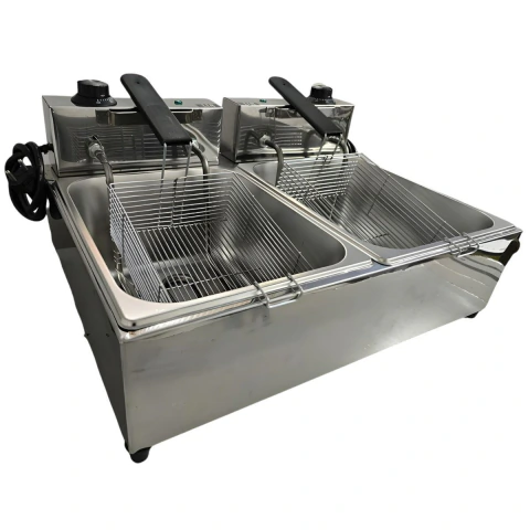Fritadeira Elétrica Industrial 2 Cubas 14 L Inox Profissional