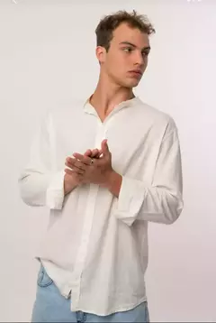 CAMISA DE LINO MANGA LARGA HAND BLANCA (C039)