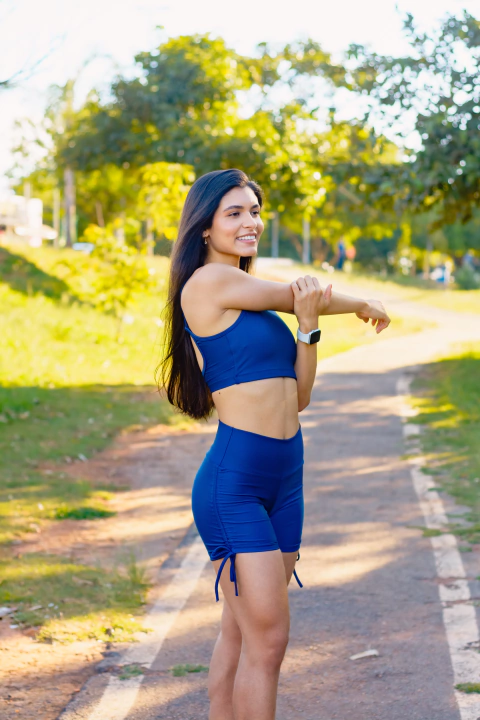 Short Fitness Feminino Amarração Azul Marinho Suplex