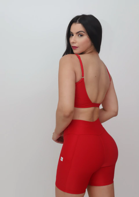 Short Vermelho Rubi Tecido Canelado Com Bolso - comprar online