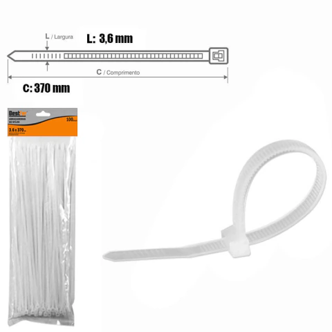 BESTFER ABRACADEIRA DE NYLON BRANCA 3,6MMX300 EMB C/20PCS BFH2475