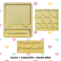 KIT Molde para Eternização de Fotos ou Espelho - Placa 15x12cm com base + Molde com Frases + Molde Corações - Mães Pais Namorados - Mimo Moldes