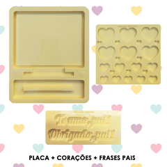 KIT Molde para Eternização de Fotos ou Espelho - Placa 15x12cm com base + Molde com Frases + Molde Corações - Mães Pais Namorados