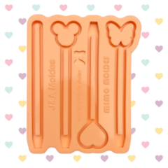 [BAZAR] Molde de Mini Lápis Infinito Shaker - 4 cavidades - Coração, Borboleta, Mickey e Básica