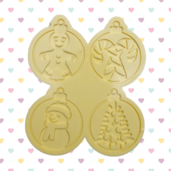 Molde 4 Bolas Decoradas M (6cm) Vazadas - Decoração para Árvore de Natal Bolas com furo