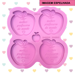 Paleta Maçã com gravação "Melhor Professora do Mundo" (4cm) 4 cavidades - Chaveiro sem argola