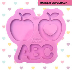 Paleta Maçã, Maçã Vazada com Coração e ABC (4cm) 3 cavidades - Chaveiro sem argola
