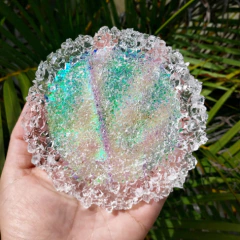 Molde Porta Copos (13cm) (Meio Crespo) Redondo com Textura de Pedras com Efeito Cristal - Mimo Moldes