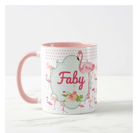 Caneca Feminina Presente Mulher Divertido Flamingo com Nome