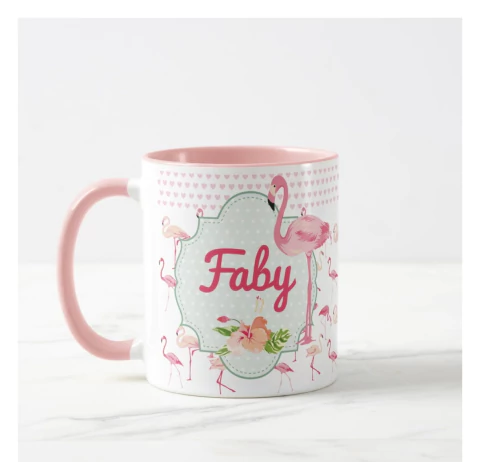 Caneca Feminina Presente Mulher Divertido Flamingo com Nome