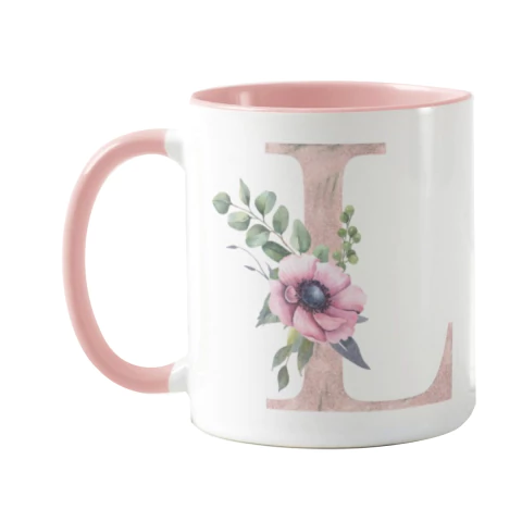 Caneca Feminina Personalizada com Nome e Inicial L - Rosa