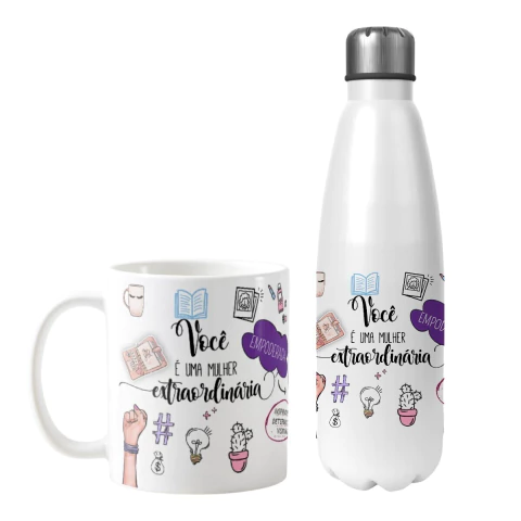 Kit Com Garrafa Térmica e Caneca Personalizada Mulher Extraordinária - comprar online