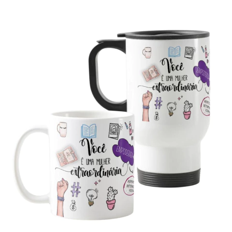 Kit Personalizado Caneca e Copo Térmico Presente Mulher Extraordinária - comprar online