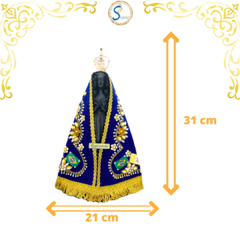 Imagem de Nossa Senhora Aparecida completa de Luxo 30 cm - Manto Azul Royal - Silvana Mantos
