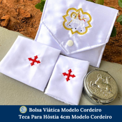 Bolsa Viático Sanguíneo Corporal Ministro Eucaristia e Teca para Hóstia 4cm modelo Cordeiro