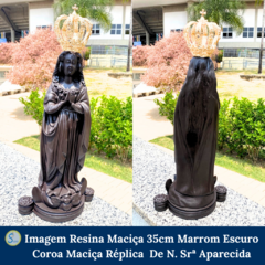 Imagem de Nossa Senhora Aparecida de Resina maciça 35cm Marrom Escuro com Coroa Réplica de Nossa Senhora Aparecida