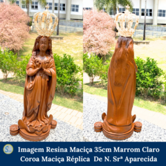 Imagem de Nossa Senhora Aparecida de Resina maciça 35cm Marrom Claro com Coroa Réplica de Nossa Senhora Aparecida