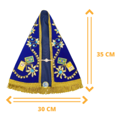 Manto Nossa Senhora Aparecida 35 cm - Modelo Luxo Azul Royal - Silvana Mantos