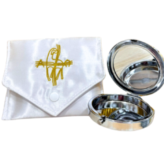 Imagem do Kit Bolsa Viático Cordeiro com Sanguíneo e Corporal +Teca Porta Hóstia JHS Prata