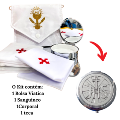 Kit Bolsa Viático JHS com Sanguíneo e Corporal +Teca Porta Hóstia JHS Prata