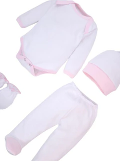 Ajuar body con bordecito rosa 4P. - Piccolitos, ropa para niños