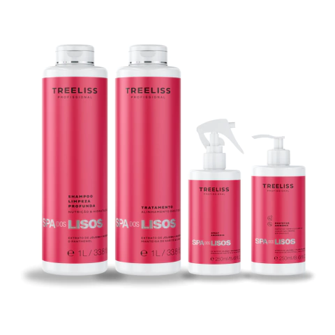 kit treeliss para alisamento profissional em casa para cabelos lisos ou alisados spa dos lisos com protetor térmico para finalização com chapinha e tratamento alinhador de fios e spray antifrizz