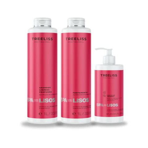 kit treeliss para alisamento profissional em casa para cabelos lisos ou alisados spa dos lisos com protetor térmico para finalização com chapinha e tratamento alinhador de fios e spray antifrizz