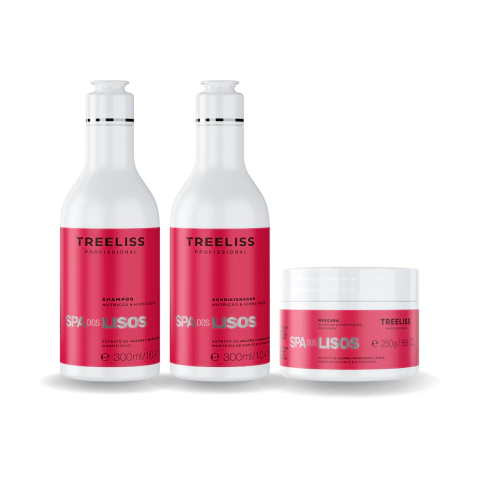 kit spa dos lisos treeliss shampoo condicionador e mascara para tratamento de cabelos lisos ou alisados alisamento progressivo
