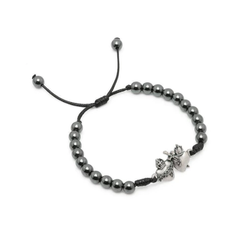 Pulseira Regulável em Hematita Sagrados Corações