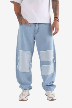 Jean Baggy Patches Celeste Outlet - comprar online