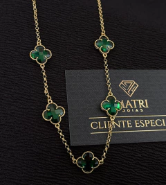 CORRENTE TREVO ESMERALDA GRANDE - 45cm + EXTENSOR - FECHO TRADICIONAL - Banhado a Ouro 18k